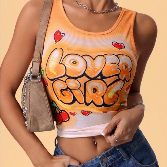 ICON Women's Summer Cartoon Letter Printed Slim Fit Tank Top - Picture 4 of 4